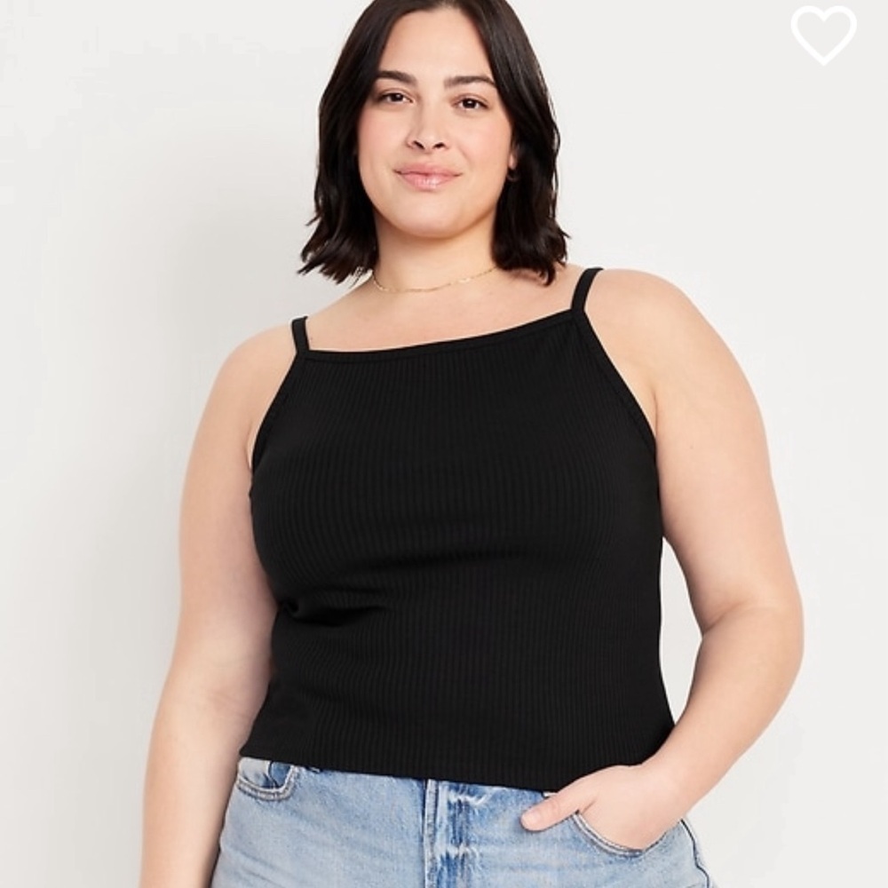 (2) Old Navy Womens Black Cropped Rib Knit Cami Tank Top XXL Tall NEW Pair Of 2